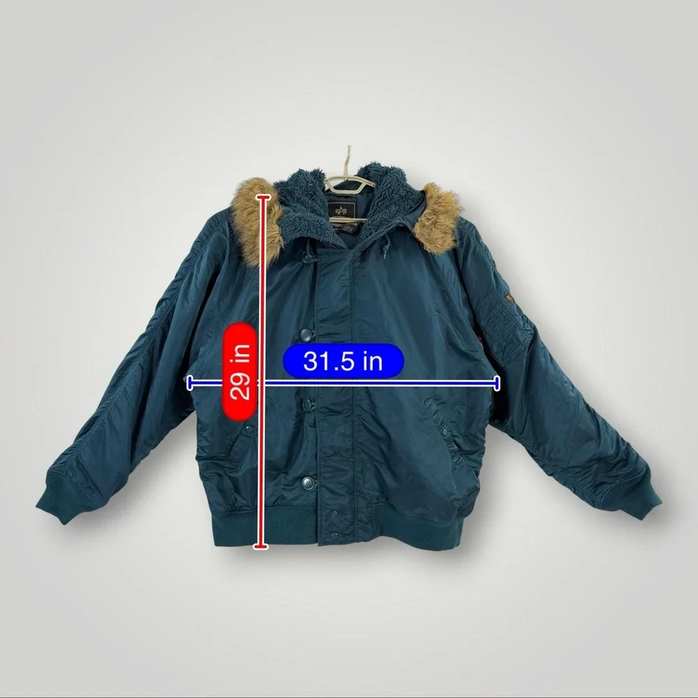 Alpha Industries N-2B Bomber Jacket Men's 5XL Blue Faux Fur Hood Winter